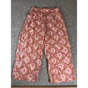 C & C California‎ Floral Print Linen Cropped Pants Size XL Orange Pink Comfort